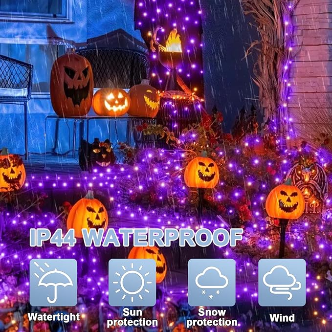 Purple Christmas Lights Indoor Outdoor waterproof Clear Wire, 99ft 300 LED Purple Lights indoor, 16 Modes Deep-Violet String Lights Plug in for Christmas Tree Bedroom Garden Party Xmas Decoration