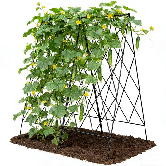 UrGROWA Cucumber Trellis 2 Pack, Foldable A-Frame Garden Trellis for Raised Bed Garden Grow Support with Plant Support Clips, Twist Ties, Plastic Ties, for Cucumber,Tomato, Climbing Plants and Flowers