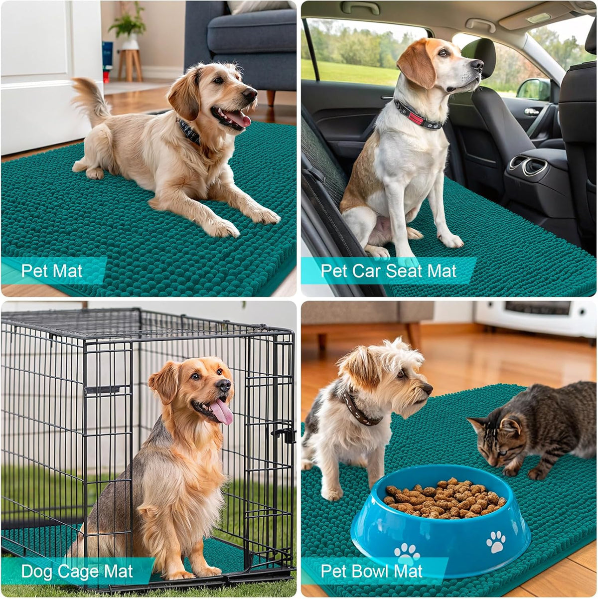 OLANLY Dog Door Mat - Absorbent Non-Slip Chenille for Muddy Paws | 34x21, Quick Dry Indoor Entryway Carpet, Lake Blue