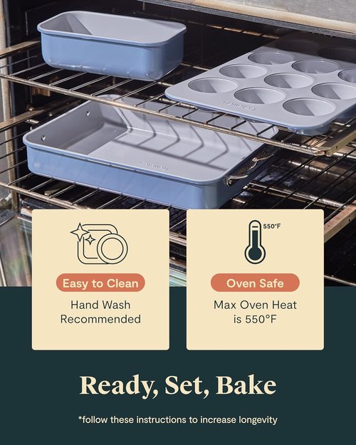 Caraway Nonstick Ceramic Bakeware Set - 11 Pieces with Assorted Pans & Cooling Rack - Non-Toxic, PTFE & PFOA Free - Cream