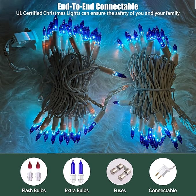 HISHINY Christmas Lights 100 Count Blue Christmas Tree String Lights with White Wire for Outdoor Indoor Christmas Decorations Wedding Decorations Valentines Day Decor,UL Certified (21feet)