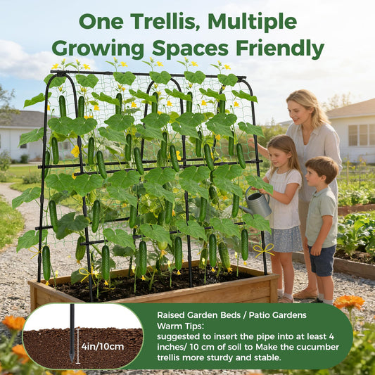 Cucumber Trellis for Raised Bed, 62"x62"U-Shape Garden Trellis for Climbing Plants Outdoor, Metal Arch Plant Support with Netting for Cucumbers, Beans, Tomatoes & Climbing Vegetables