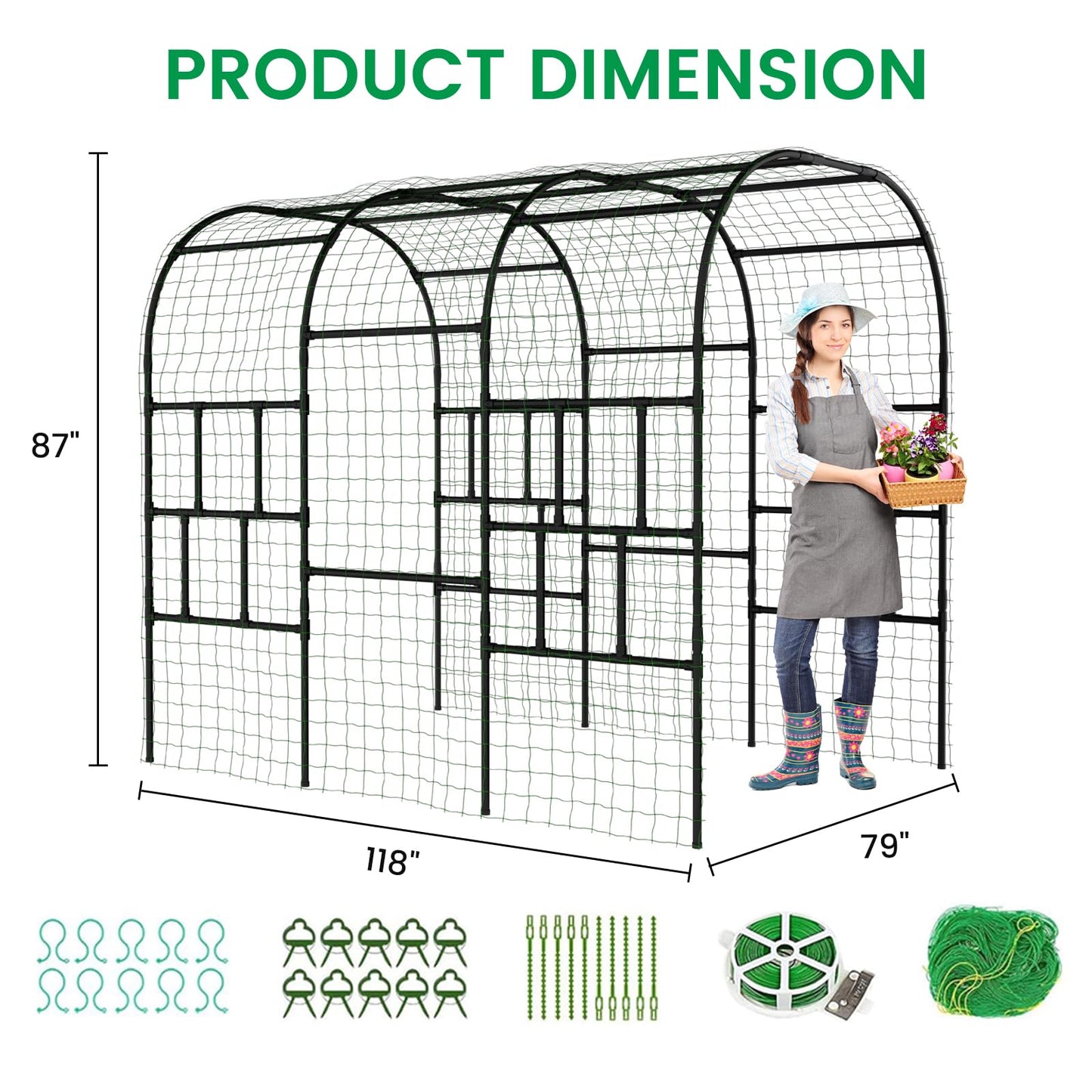 Tall Garden Arch Trellis for Climbing Plants, 87in Tall Metal Plant Support Trellis Archway for Climbing Plant Vegetables Cucumber, Outdoor Yard Lawn Garden Arch Tunnel Trellis