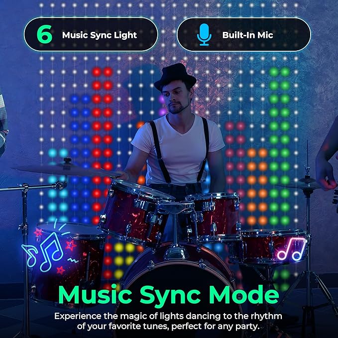 Brewish 400 LED Smart Curtain Fairy Lights,10.8 x 10.8 Feet Programmable DIY Christmas String Light,Color Changing Music Sync Text, Cartoon Display,Remote & App Controlled, IP65 Waterproof