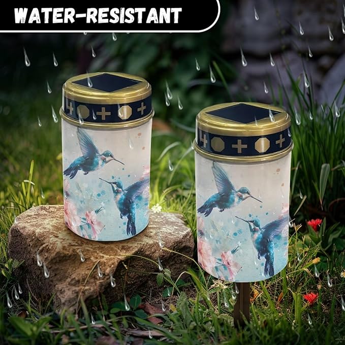 Light for Prayer Cemetery Solar Lights for Grave Cemetery Decor Candle Lamp Blue Hummingbird Grave Solar Lights Garden Cemetery Decor Memorial Gift