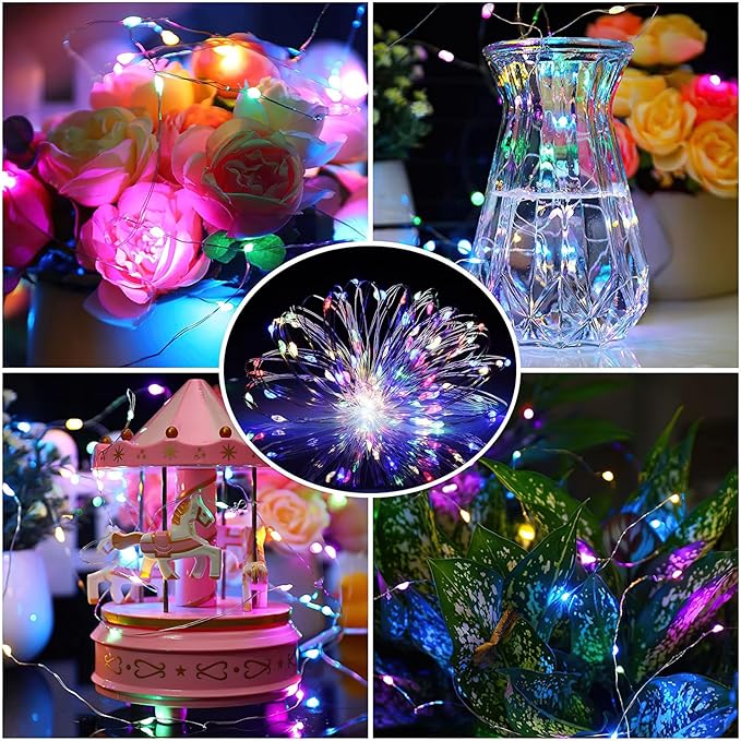 ZGWJ 12 Pack Fairy Lights Battery Operated, 7ft 20 Mini LED Fairy String Lights Silver Wire 3 Modes for DIY, Parties, Wedding, Bedroom, Halloween Christmas Decoration 6 Mixed-Color