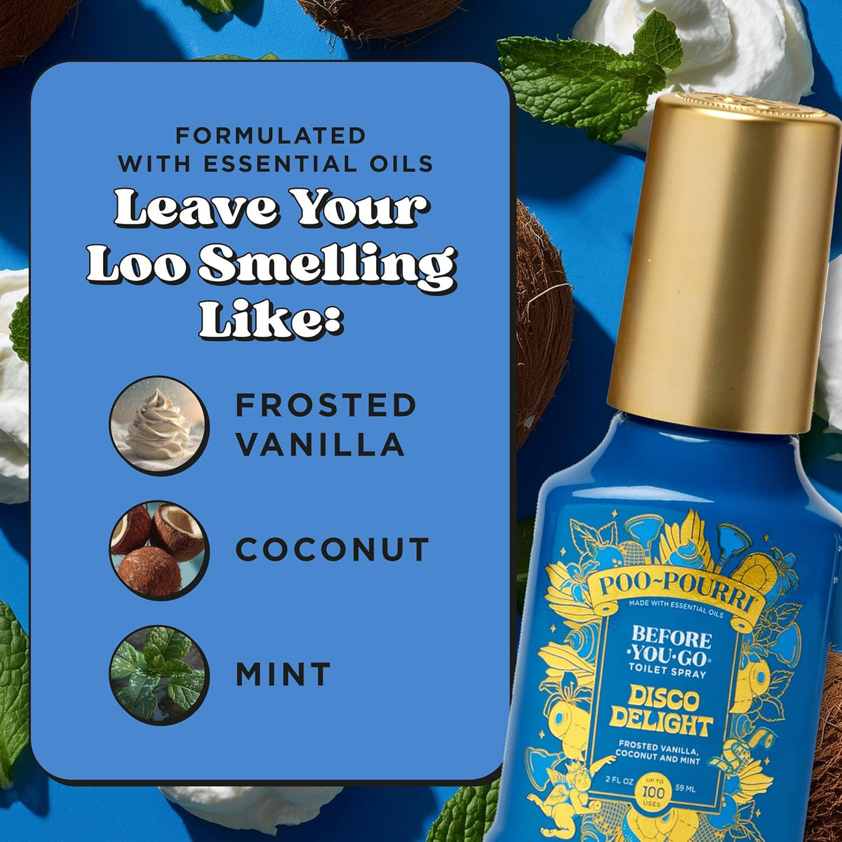 Poo-Pourri Before-You-Go Toilet Spray - Disco Delight, 2 Fl Oz | Frosted Vanilla, Coconut & Mint