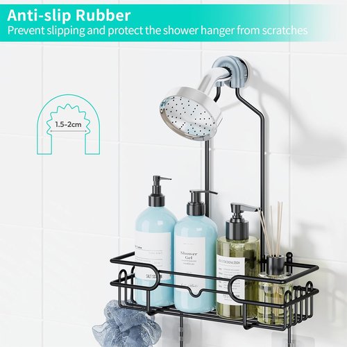 HapiRm Hanging Shower Caddy Organizer - Rustproof Bathroom Shelf with 12 Hooks & Soap Holder | Black