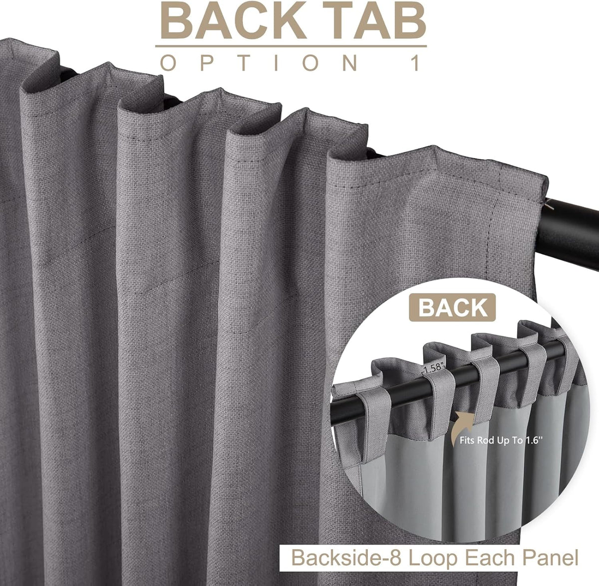 Skiennix 100% Blackout Linen Curtains - Thermal Insulated Drapes, 50" W x 96" L, Dark Gray (2 Panels)