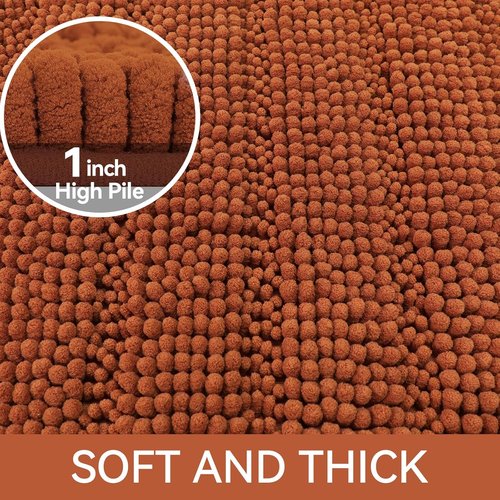 Bcoimo Chenille Bath Mat - Non-Slip, Ultra-Absorbent & Quick-Dry | 24" x 17" for Bathroom Use