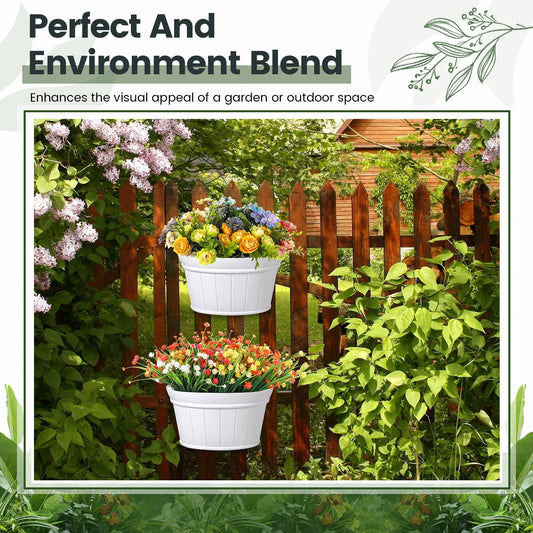 Layhit 6 Pcs Wall Hanging Planters Outdoor Pot Planter Wine Barrel Planter Distressed Oak Thickened Plastic Water Storage Flower Pots for Flower Indoor Outdoor(10 Inches,White)