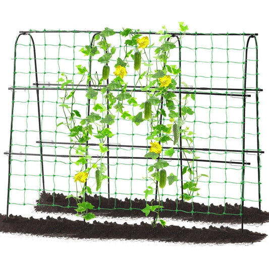 FOLLOOK Garden Cucumber Trellis for Climbing Plants Outdoor, 65 x 48 inch U-Shaped Garden Arch Trellis, Pea Tomato Cucumber for Raised Bed, 120x160-BLK