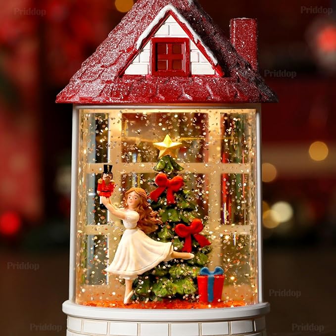 Nutcracker Ballerina Snow Globe Christmas Snow Globe with Clara and Nutcracker Ballet in Castle, Musical Tabletop Christmas Decorations Decor with Swirling Glitter, USB or Battery Powered
