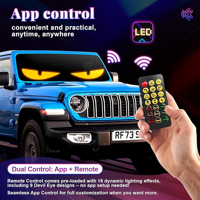 Multi-Panel Sync Car Eyes Display 64x20 LED Sign (14"x4.3") | USB 5V Programmable Scrolling Text/Animation | APP + Remote for Car/Store Ads（1pcs）