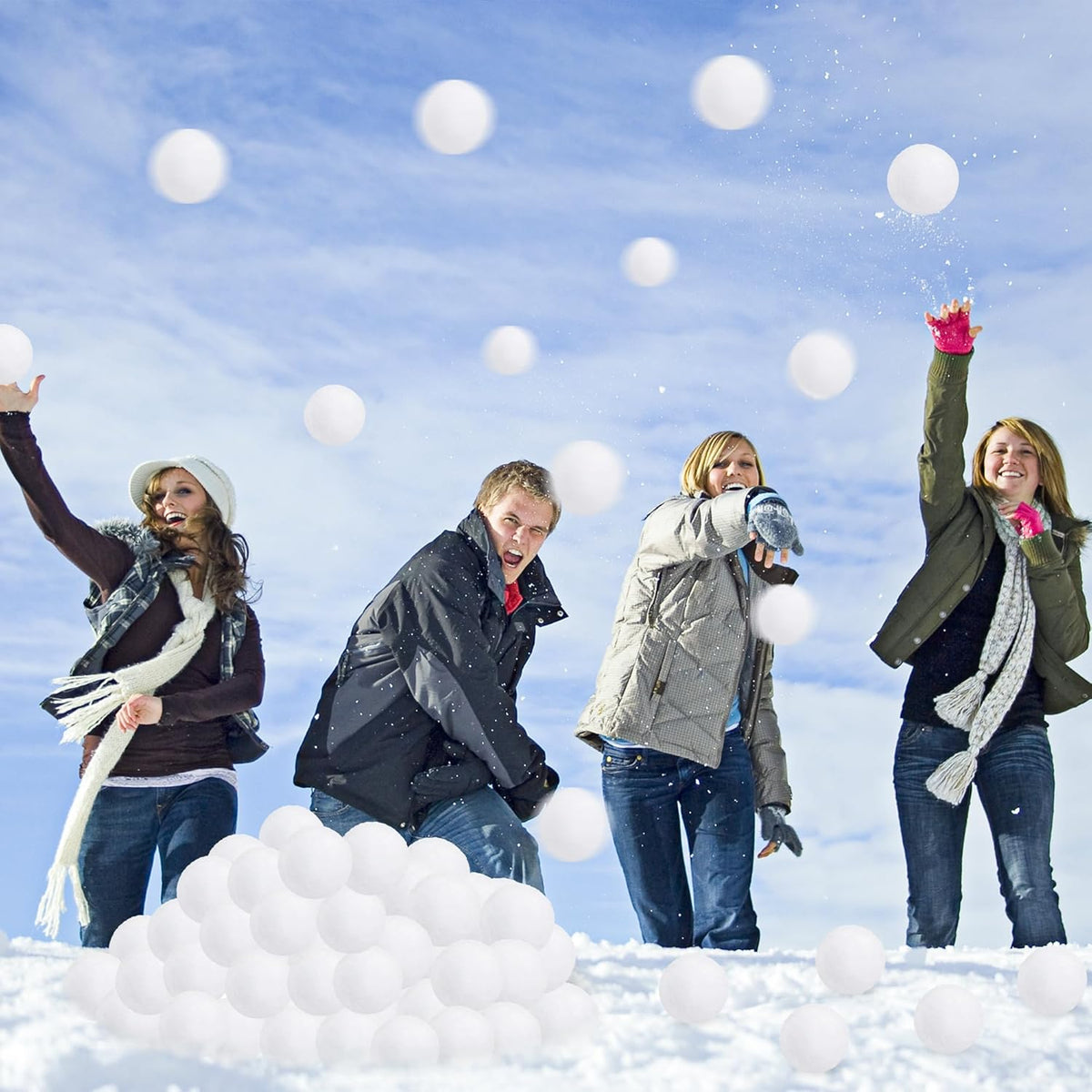 Skiennix 150 PCS Indoor Snow Ball Fight Set - Soft Plush White Snow Balls for Kids & Family Fun