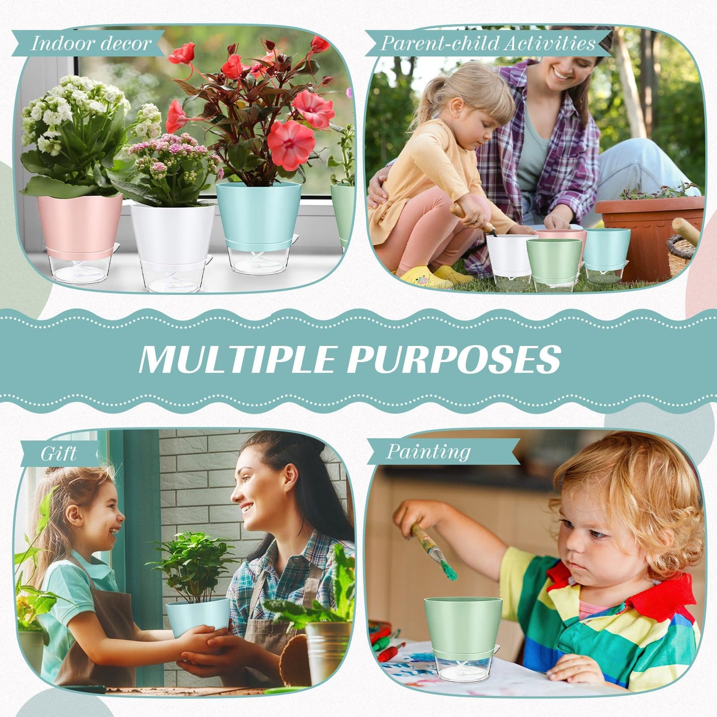 Funnymoom 12 Pack 6 Inch Self Watering Plant Pots Self Watering Planters with with Visual Reservoir and Drainage Hole Plastic Flower Pots for Indoor Plants African Violets Flowers