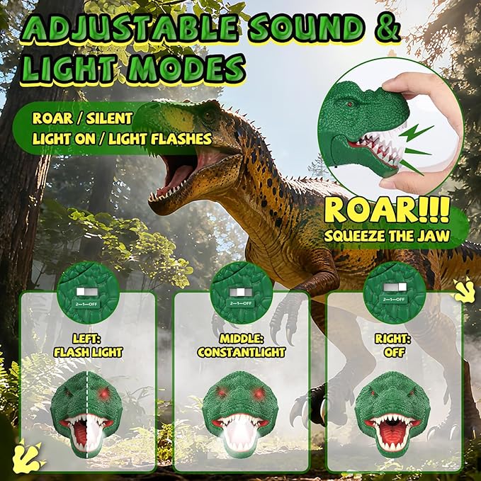 Dinosaur Headlamp for Kids Flashlight Led Headlights Roar & Silent Mode, T-Rex Dinosaur Toys for Kids 3-5 4-6 5-7 6-8, Camping Gear, Easter Gifts for Boys Girls Adults