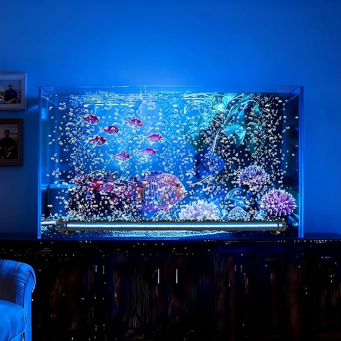 Submersible Bubble Aquarium Light：Multicolor RGB Fish Tank Light with Remote & Adjustable Brightness for Pet Plants Grow - Waterproof Submersible Led Lights for 5-10In Saltwater Tanks