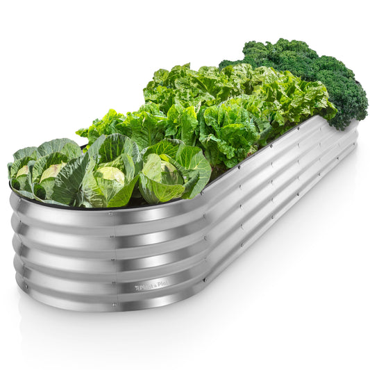 Plant & Plot Galvanized Raised Garden Beds Outdoor // 8×2×1 ft Planter Raised Beds for Gardening, Vegetables, Flowers // Large Metal Garden Box (Silver) // Patented Tool-Free Design