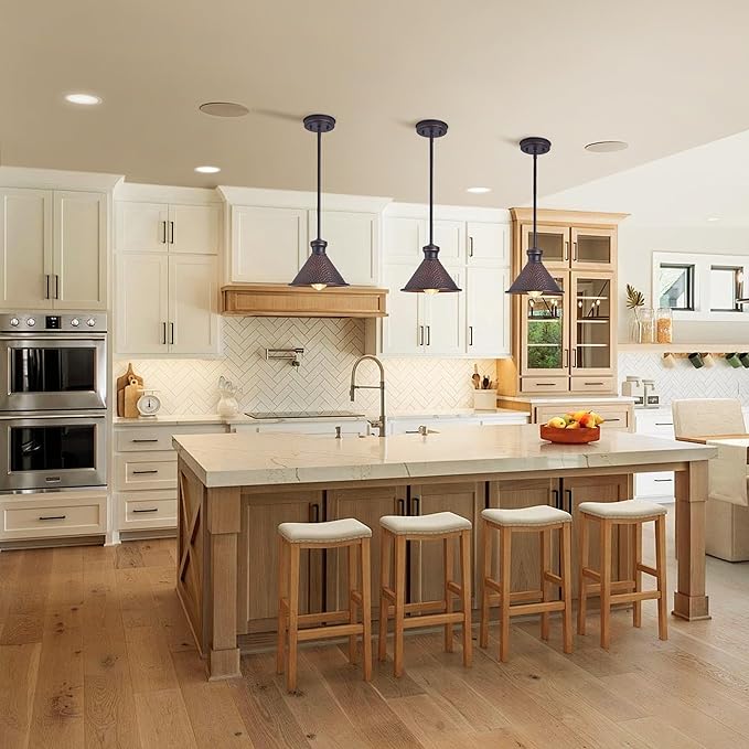 Max 58”Ht Adjustable Tube Mini Pendant,Vintage Hammered Pattern Cast Aluminum Shade,1-E26 Classic Lamp,Oil Rubbed Bronze Farmhouse Hanging Light for Kitchen Island,Entryway,Dining Room.