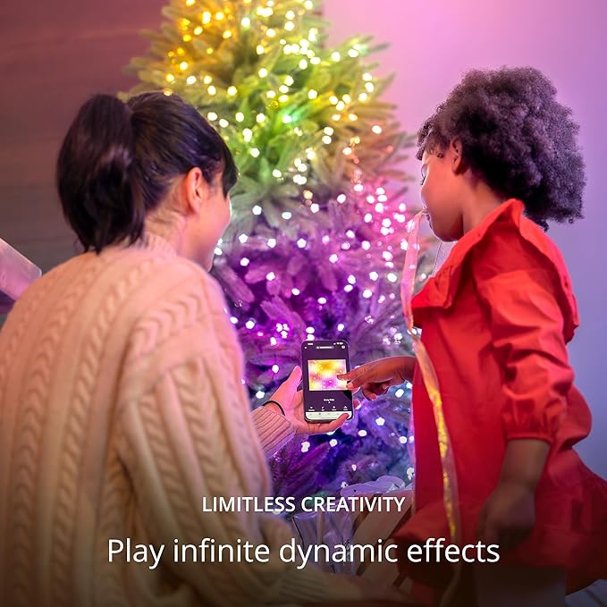 Twinkly Candies App-Controlled Candle-Shaped LED Light String with 200 RGB (16 Million Colors) LEDs. 5 Meters / 16.4 Feet. Green Wire. USB-C-Powered. Indoor Smart Home Lighting Decoration