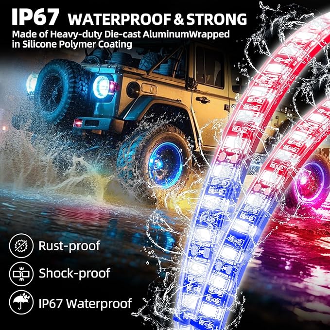 Tavaray 4PCS 15.5" RGB LED Wheel Ring Lights with APP & Remote Control, 178+DIY Dynamic Modes w/Turn Signal Braking and Reverse Function, IP67 Waterproof Wheel Lights for Trucks Pickups Cars Offroad