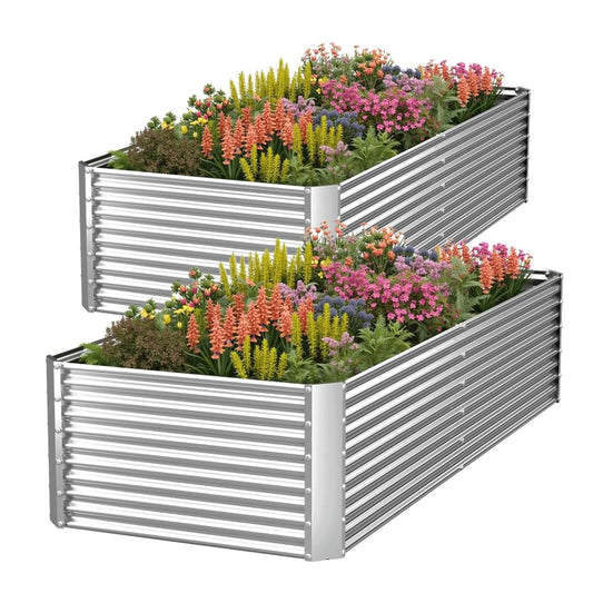 CATMANOR 2 Pack Tall Corrugated Galvanized Steel Raised Garden Bed Outdoor, Metal Above Ground Garden Bed for Vegetables and Flowers, Rectangle Raised Beds for Gardening-6x3FT