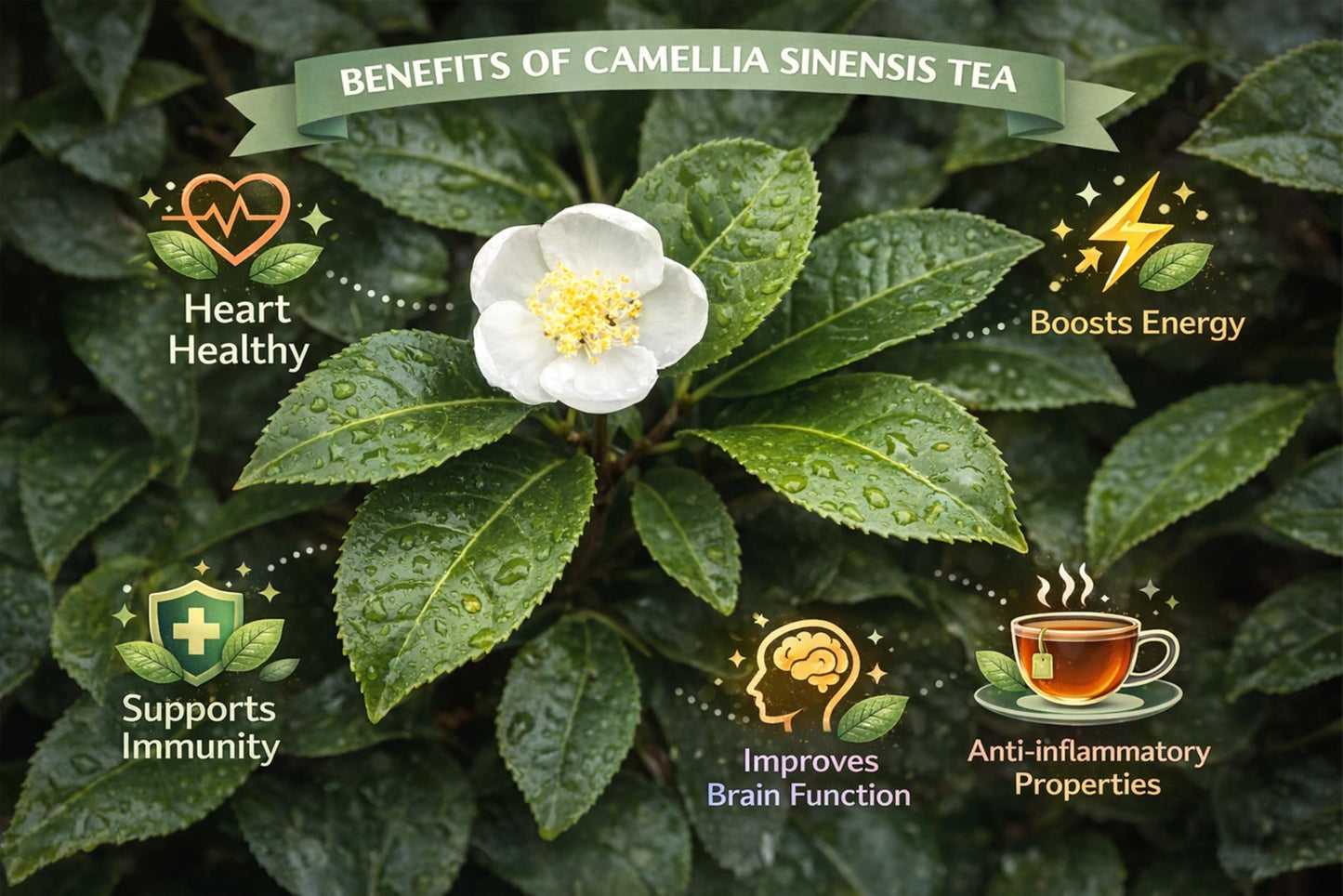 Camellia Sinensis Tea Plant | 1 Live 4 Inch Plant | Hedge Bush, Black, White & Green Tea Leaves, Indoor Outdoor Gardening, Aromatic Evergreen, Full Sun Shrub, Home Brewing