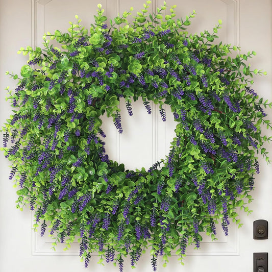 Skiennix 26" Artificial Lavender & Eucalyptus Wreath - UV Resistant Faux Greenery for Spring & Summer Decor