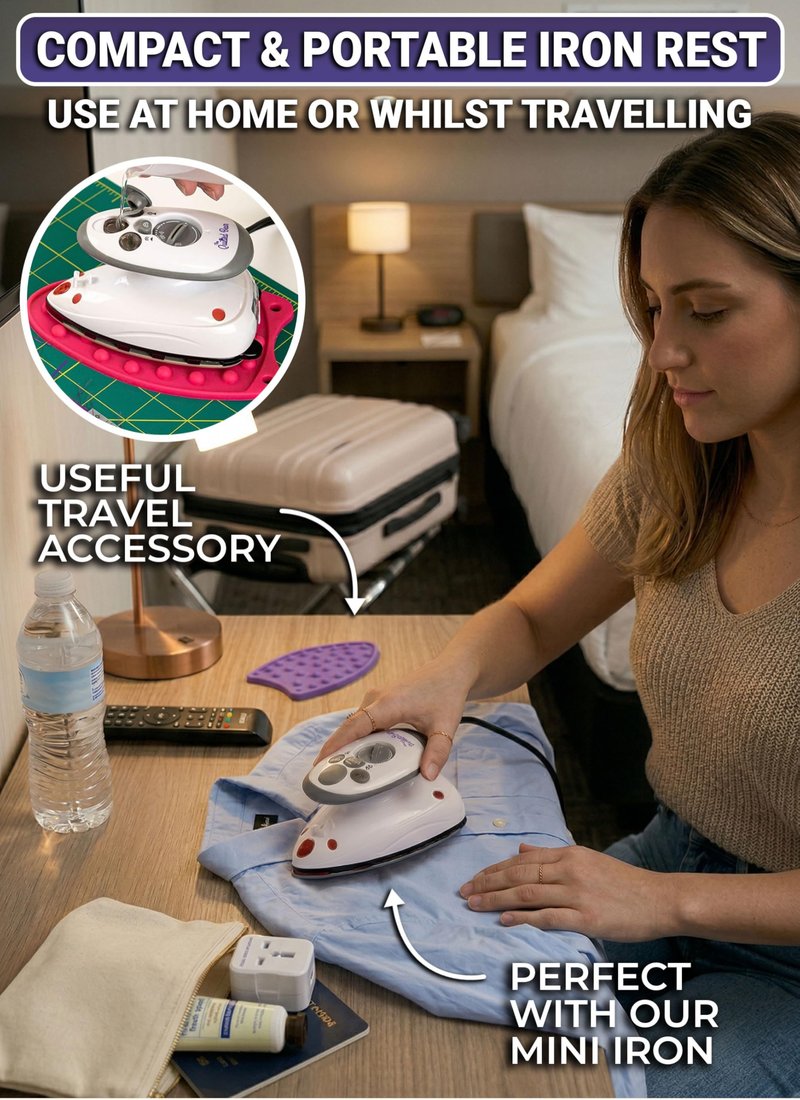 The Quilted Bear Mini Iron Rest - Silicone Heat Resistant Mat for Stress-Free Crafting, Sewing & Quilting Supplies - Durable and Protective Surface for Mini Iron (Pink)