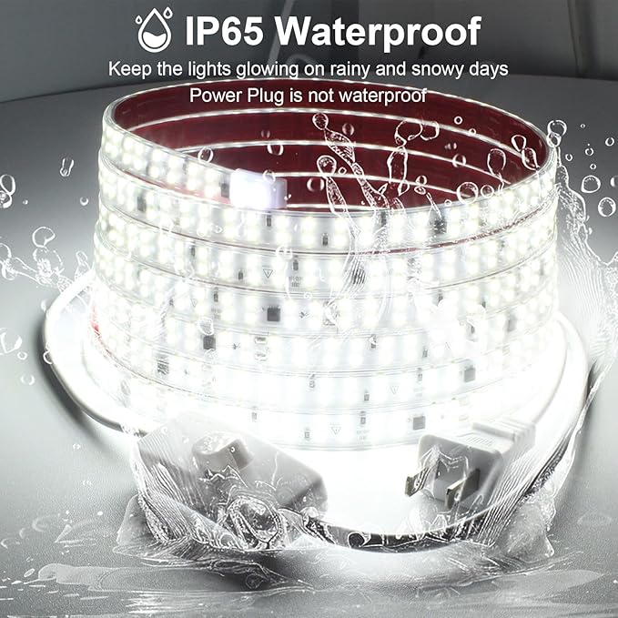 6.56 ft Flexible 110V LED Light Strip Outdoor Waterproof Rope Lights SMD 2835 240LEDs/m 6000K LED Tape Light 2M Cuttable Under Cabinet Lighting for Bedroom Indoor Outdoor Decor