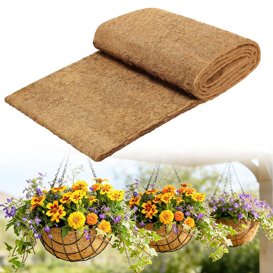 16'' x 160'' Natural Coco Liners for Planters - Coconut Fiber Hanging Basket Liner for Window Box Raised Bed Liner Garden Decoration Reptile Carpet