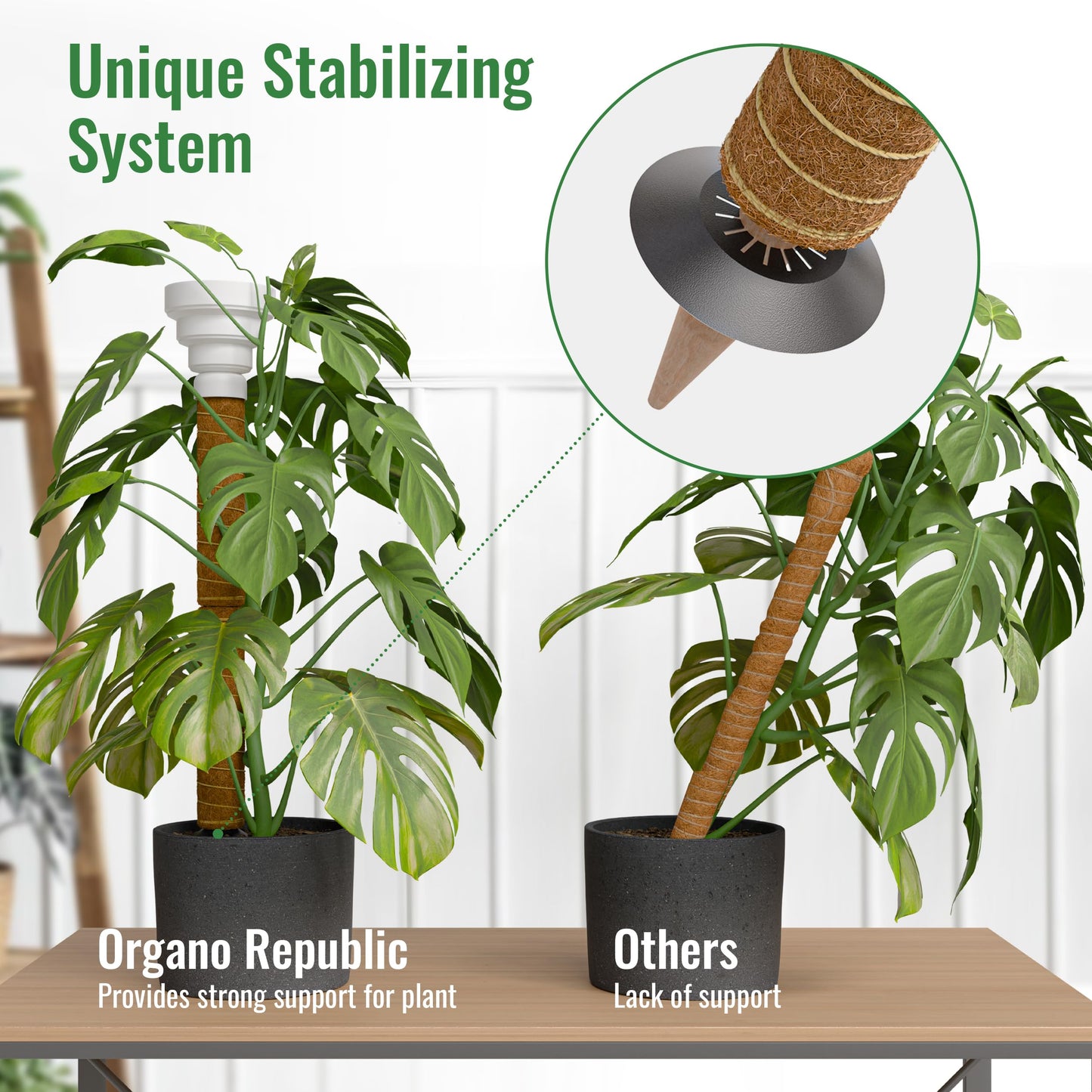 Organo Republic Moss Pole Monstera Plant Support Stakes - 2x26.4 or 48.7" Unique Self-Watering, Extendable Coco Coir Pole for Climbing Plant Supports for Potted Plants Indoor, Totem Pole for Pothos
