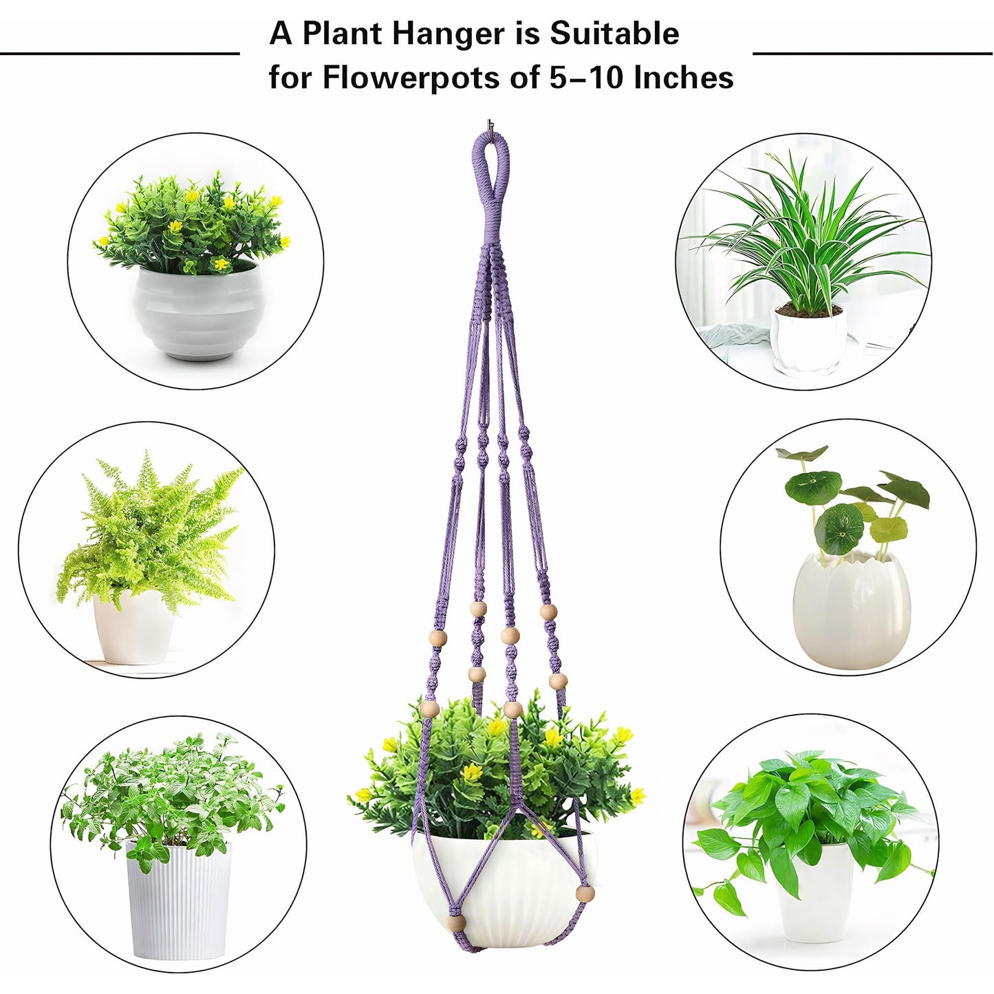 wocoxo 35 Inch Macrame Plant Hanger, Hanging Planter Basket with Wood Beads, Decorative Flower Pot Holder for Indoor Outdoor Boho Home Decor, Set of 2 (Purple)