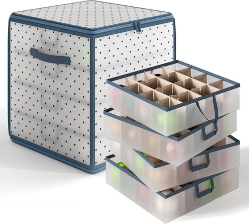 Hearth & Harbor Christmas Ornament Storage Box - Holds 64 Ornaments with 4 Inner Tray Dividers