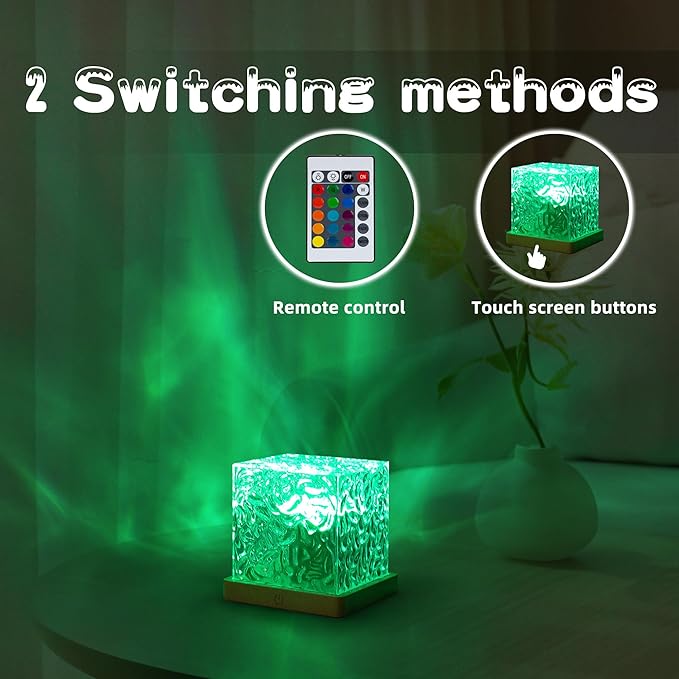 Northern Lights Cube Lamp Ocean Water Projector Luminorthe lumena Lights Cube Bedroom Decor 16 Colors Rotating Flame Remote Charging for Kids Adults
