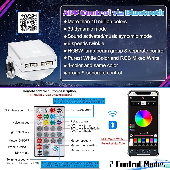 Split 4 Colors 12W Car Starlight Headliner Kit 500pcs*0.02in*9.8ft with APP&RF Remote,RGBW Fiber Optic Strands Star Roof Lights,4 Port Engine Sound Activated Star Ceiling Lights for Car/Home Decor