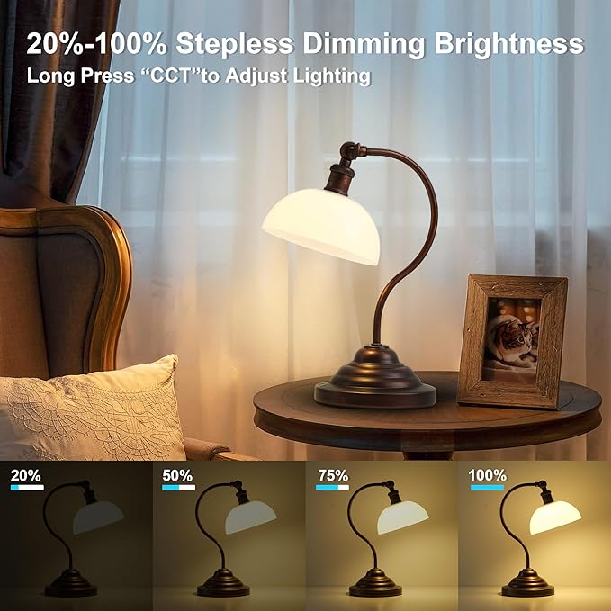 Cordless LED Table Lamp, Battery Operated Desk Lamps with Swing Arm & Plastic Shade, Vintage Small Rechargeable Dimmable Light for Bedroom, Living Room, Nightstand, Oil Rubbed Bronze