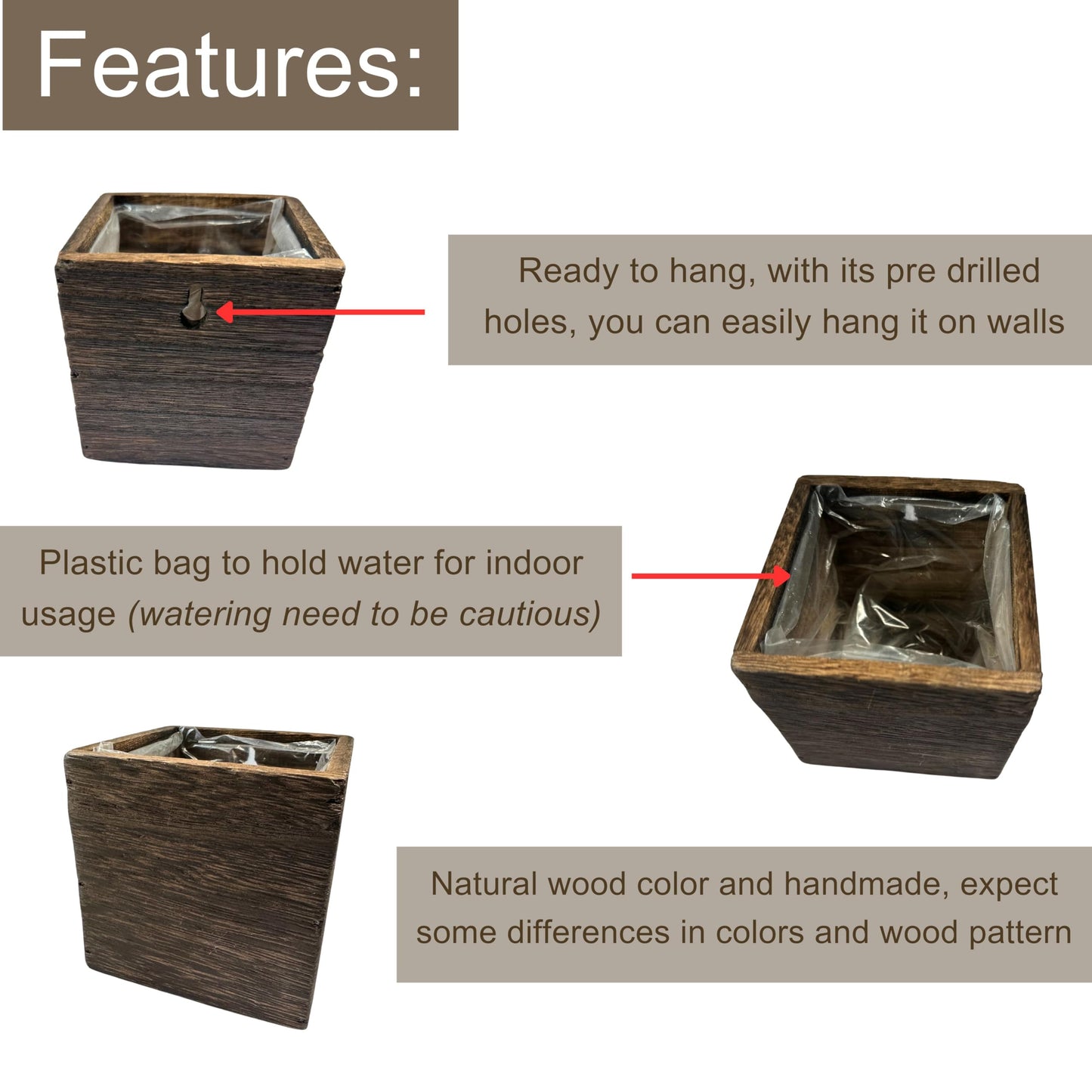 LaLaGreen Indoor Planter Box for Plants (4x4 Inch, 12 Pack) Small Square Wooden Wall Mounted Planters Wood Window Boxes Hanging Flower Pot Plant Holder Outdoor Herb Modern Vertical Garden Home Decor