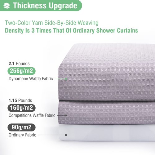 Dynamene Extra Long Shower Curtain and Liner Set - 84 inch Tall Waffle Fabric, Waterproof Clear Liner, Heavy Duty Weighted Hotel Luxury Cloth Shower Curtains for Bathroom, 12 Hooks, 72x84, Lavender