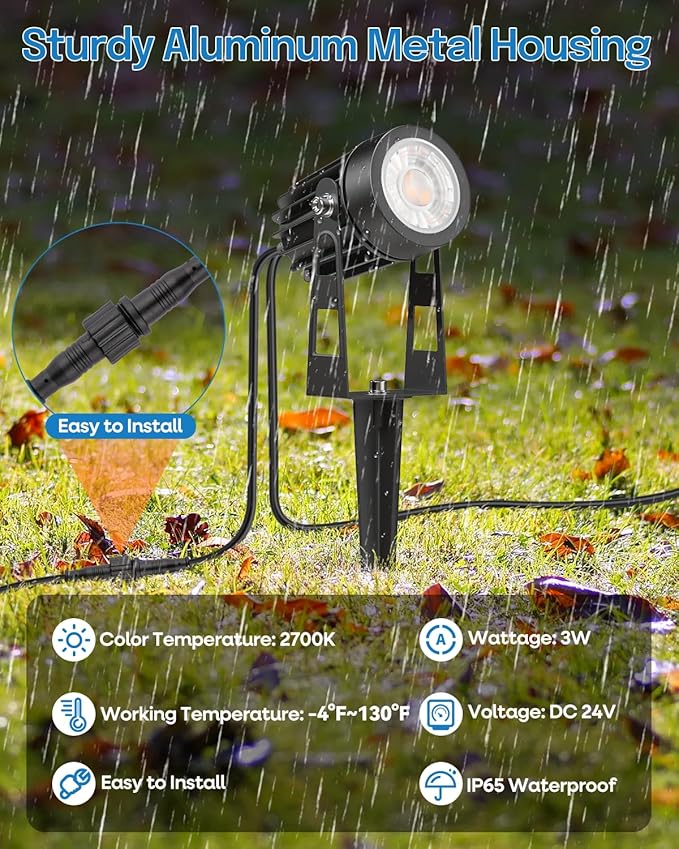 HIBOITEC Low Voltage Landscape Lighting with Transformer Photocell Sensor and Timer Spotlights Kit 68FT ETL Approved Wire Dimmable Waterproof 2700K for House Yard Trees Garden Plants Outdoor 8 Packs