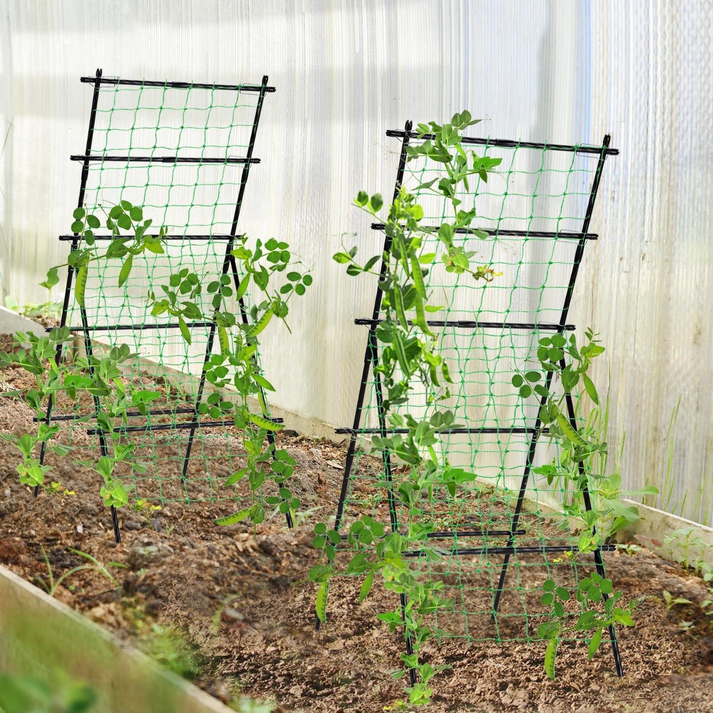 Yotoworth Cucumber Trellis A Frame Garden Trellis, Vertical Plant Support with Netting for Raised Bed Backyard Gardening, PE Coated Steel Climbing Trellis for Cucumbers Tomatoes Beans