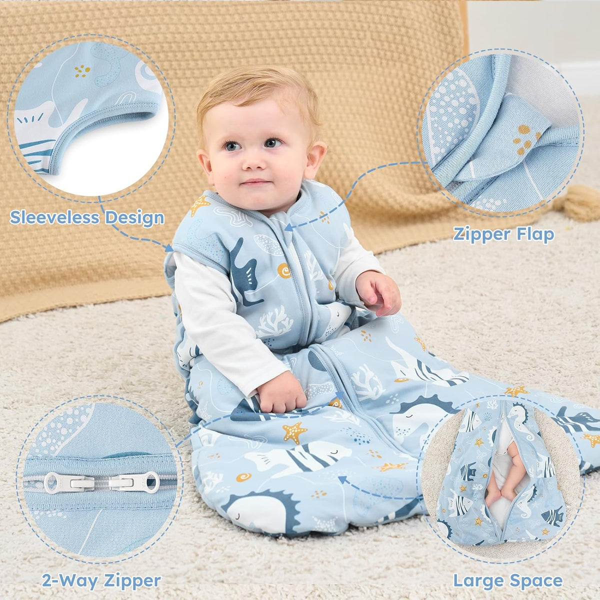 Yoofoss Baby Sleep Sack - 0-6 Months | TOG 2.5 Organic Cotton Wearable Blanket - Warm & Comfy