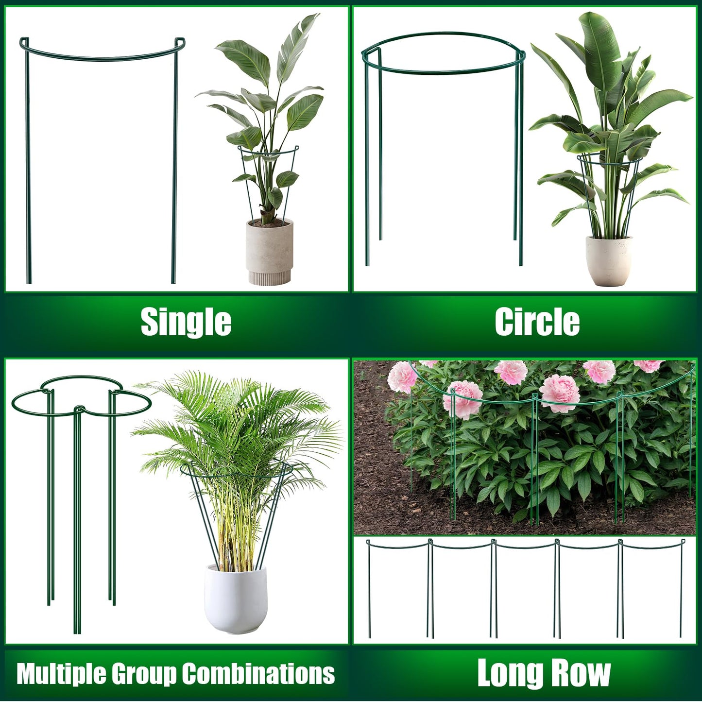 Peony Cages and Supports, 8 Pack Large Half Round Plant Support Cage 10" x 24", Heavy Duty Garden Plant Stakes for Indoor & Outdoor Plants, Peonies, Hydrangeas, Tomatoes & Flowers