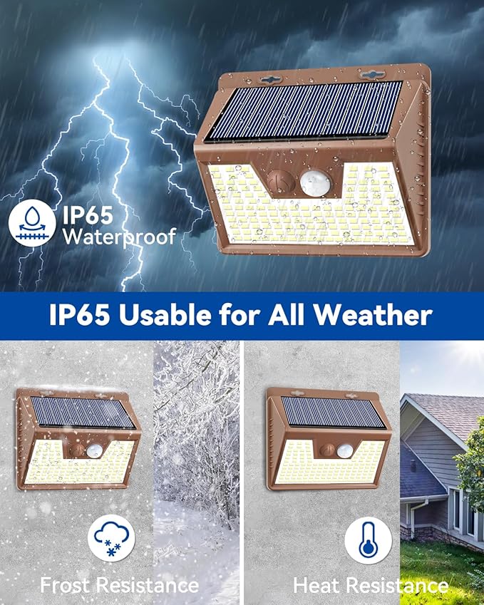 Peasur Solar Lights Outdoor Motion Sensor Waterproof, 6Pack 140LED Brown Solar Powered Fence Light, 3 Modes Security Wall Lights for Garden Yard Outside(Warm White)