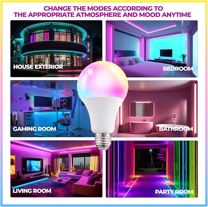 Droiee Dimmable E26 Warm LED Light Bulb, 6W RGBW Color 500LM with 16 Color Changing Modes for Christmas, Party etc with Remote Control 2 Pack
