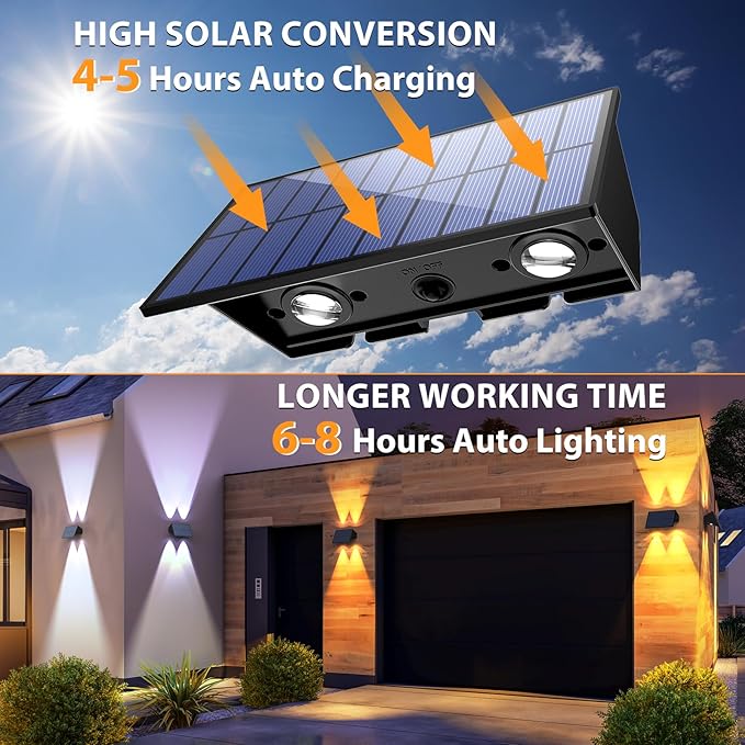 Solar Fence Lights,12Pack Solar Lights Outdoor 2700/4500/6000K 3 Mode Up & Down Solar Wall Lights Waterproof 100 Lumens Solar Powered Fence Light for Backyard/Pool/Railing/Patio/Porch/Step