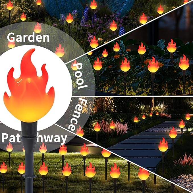 ALENEY Christmas Solar Lights Outdoor,37ft Cute Flame Light String with Stake, Waterproof 20 LED Garden Decor for Outside Patio Pathway Yard Christmas Halloween Decorations, Warm White