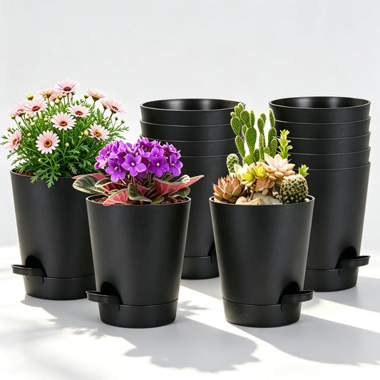 zople 12 Pack 4 Inch African Violet Pots Self Watering, Self-Watering Planters with Drainage Holes & Reservoir, Black Plastic Pots for Indoor Outdoor Plants, Succulents & Flowers