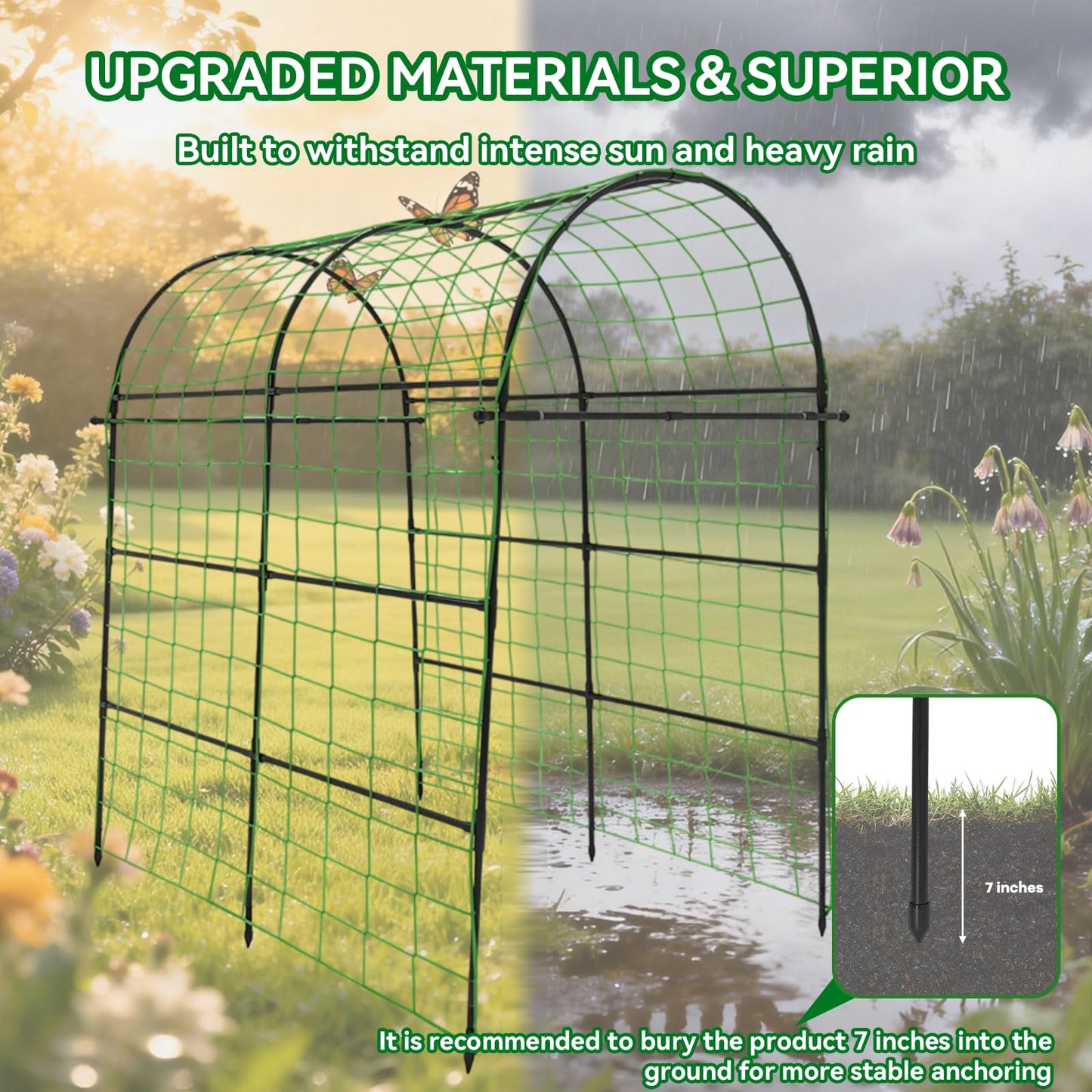 Trellume Garden Arch Trellis for Climbing Plants Outdoor - 83" H*71" W*43" L Large Rustproof Garden Trellis, Heavy Duty Grape Trellis, Tunnel Trellis for Melons, Pumpkins, Cucumbers, Peas(Black)